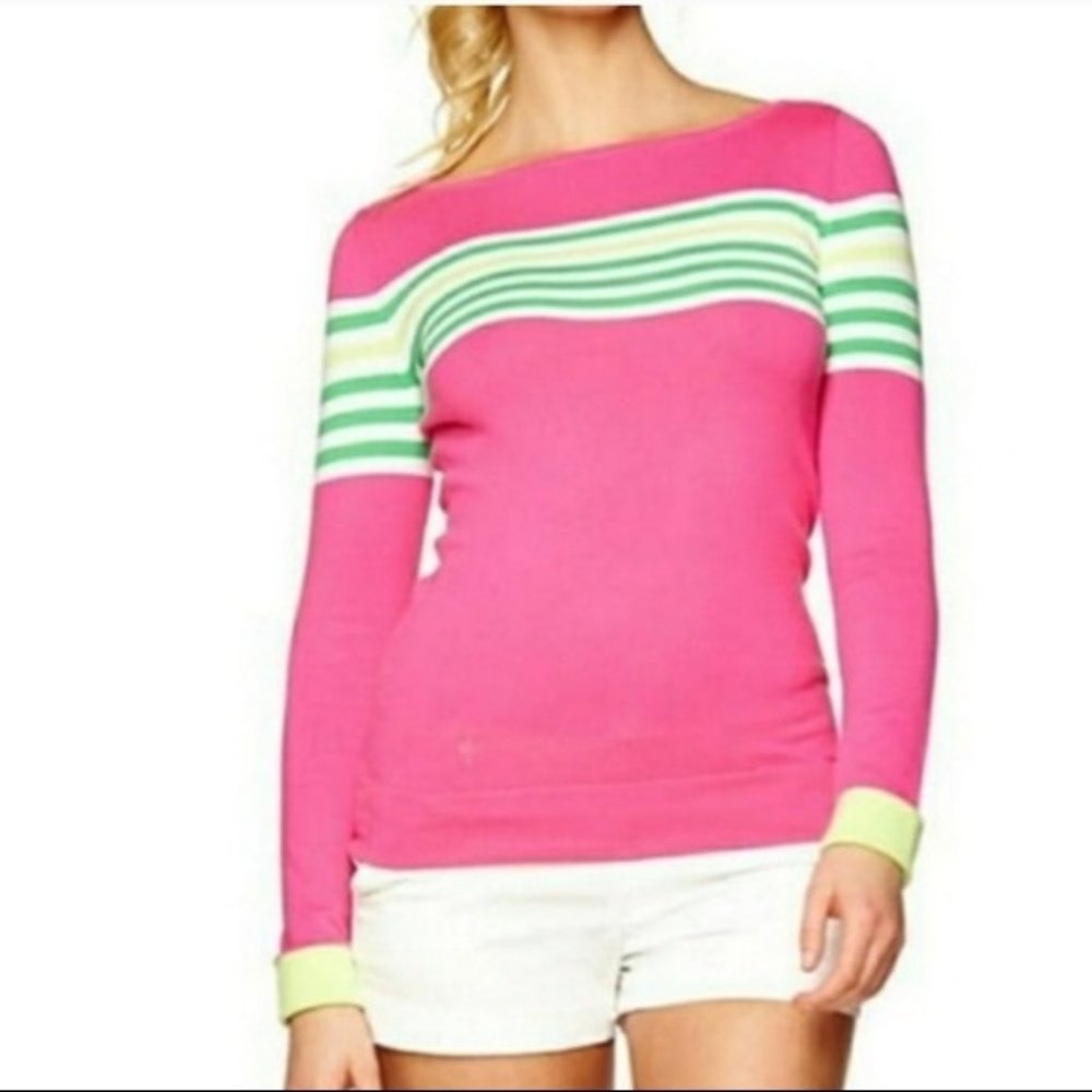 LILLY PULITZER Maria Boatneck Sweater in Capri Pink  Worth Stripe *NWT* SZ M